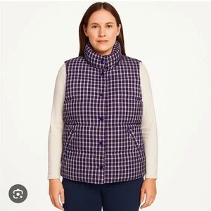 Lands' End DOWN Vest. Purple Checkered Women's plaid Snap Button Down.